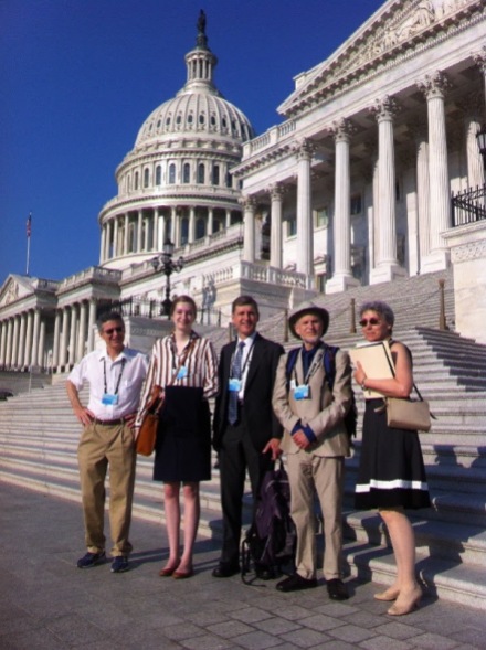 ICCA volunteers Maria McCoy, Jamie McCoy, Peter Rolnick and Barbara Eckstein in front of the US Capital, getting ready for a day of lobbying with our members of Congress. On the left is Des Moines CCL volunteer Steve Shivers.